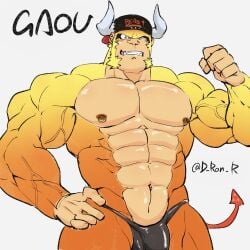 anthro balls bara big_balls big_muscles big_penis bulge d_ron_r furry hat horns hyper_balls hyper_penis male male_only muscles muscular penis solo solo_male ろん