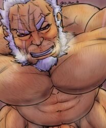 amatsumara_(tokyo_afterschool_summoners) balls bara beard big_balls big_muscles big_penis blush d_ron_r facial_hair hyper_balls hyper_penis male male_only muscles muscular musk nude penis solo solo_male sweat sweating tokyo_afterschool_summoners ろん