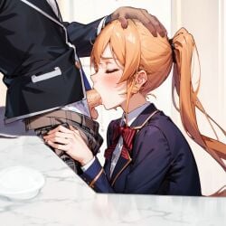 1boy ai_generated blowjob deepthroat nakiri_erina school_uniform shokugeki_no_souma side_view sucking