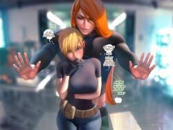 1boy 1girls big_breasts blush breasts canon_couple curvy disney disney_channel gloves kim_possible kimberly_ann_possible long_hair ron_stoppable rule_63 sakimichan short_hair size_difference