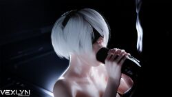 1boy 1girls 3d big_penis blowjob dark-skinned_male dark_skin female interracial light-skinned_female light_skin male nier nier:_automata pale-skinned_female pale_skin penis vexlyn white_hair yorha_2b