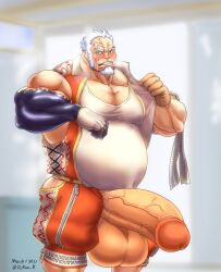 amatsumara_(tokyo_afterschool_summoners) balls bara beard big_balls big_muscles big_penis blush clothing d_ron_r facial_hair flaccid hyper_balls hyper_penis male male_only muscles muscular musk penis scar scar_across_eye solo solo_male sweat sweating tokyo_afterschool_summoners ろん