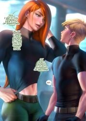 2boys canon_couple disney disney_channel ear_piercing english_text kim_possible kimberly_ann_possible long_hair looking_up male male_only multiple_boys muscular_male ron_stoppable rule_63 sakimichan short_hair size_difference text