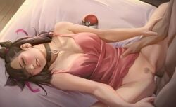 1boy 1girls cum cum_in_pussy female hoobamon male marnie_(pokemon) partially_clothed penis pokemon pokemon_ss pussy realistic sex tagme