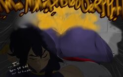 1boy 1girls ass ass_up big_ass big_butt black_hair blush bubble_ass bubble_butt closed_eyes english_text fart fart_cloud fart_fetish farting laying_down laying_on_stomach melissaalli my_hero_academia nana_shimura solo_female sweat sweaty text