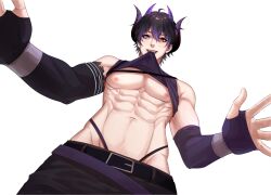 abs black_hair blue_eyes crop_top demon demon_boy demon_horns demon_humanoid demon_lord gay horn horns jockstrap male male_only muscular muscular_abs muscular_arms muscular_male muscular_pecs pecs pov pov_crotch purple_eyes purple_horns red_eyes shinichi_kai shinichi_kai_(vtuber) smile smirking thong twitch virtual_streamer virtual_youtuber vtuber yaoi