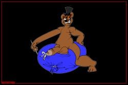 adultpartypunch animatronic anthro balloon_fetish balls bear bodily_fluids close_to_bursting clothing digital_media_(artwork) dry_humping erection five_nights_at_freddy's freddy_(fnaf) genital_fluids genitals hat headgear headwear hi_res humping humping_balloon inflatable looner machine male male_only mammal nude penis robot scottgames simple_background solo toony