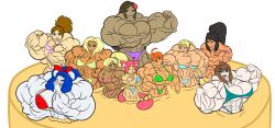 a_lot_of_tags abs anthro biceps big_breasts big_muscles bikini black_hair blonde_hair blue_hair breasts brown_hair catgirl dark-skinned_female dark_skin extreme_muscles female hair huge_breasts huge_muscles human hyper_muscles large_breasts large_muscles light-skinned_female light_skin long_hair multiple_girls muscles muscular muscular_anthro muscular_arms muscular_female muscular_legs muscular_thighs orange_hair pecs pink_hair tail wobbleblot wobbleblotalt