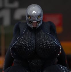 bbw belly big big_breasts bigger_female breasts chubby chubby_female fat female female_only gigantic_breasts halo_(series) huge_belly huge_breasts jumpsuit looking_at_viewer sangheili skin_tight sweat sweating sweaty sweaty_body techsuit tongue_out