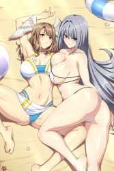 2girls beach bikini blue_eyes ethel_(xenoblade) eunie_(xenoblade) lindaroze multiple_girls silver_hair wings xenoblade_(series) xenoblade_chronicles_3