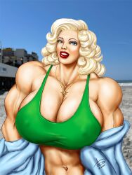 abs biceps big_breasts big_muscles blonde_hair breasts cleavage cynthia_robinson dcmatthews eyebrows eyelashes female female_only hair huge_breasts huge_muscles hyper_breasts large_breasts large_muscles lips long_hair massive_breasts muscles muscular muscular_arms muscular_female pecs solo_female teeth