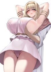 1boy 1girls arm_band armband armpits arms_up attack_on_titan big_breasts blonde_female blonde_hair blue_eyes blush breast_grab breasts busty curves curvy curvy_body curvy_female curvy_figure faceless_character female fluffyebi01 fondling fondling_breast grabbing_own_breast groping hourglass_figure huge_breasts large_breasts legs light-skinned_female light-skinned_male light_skin milf one_eye_closed pale-skinned_female pale_skin panties queen royal royalty shingeki_no_kyojin thick thick_thighs thighs touching_breast ymir_fritz