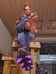 1girls 3d antifragile_bb brigitte brigitte_feet brigitte_lindholm feet feet_focus female female_focus female_only kpop le_sserafim looking_at_viewer overwatch overwatch_2 presenting_feet shoes shoes_removed