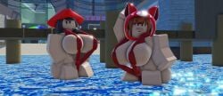 2girls 3d arsenal_(rolve) beach outside pirate_(rolve) red_panda_(rolve) roblox roblox_game robloxian scimlahmeme sling_bikini tagme