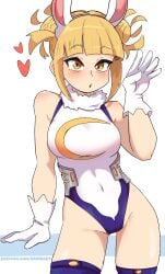 1girls :o big_breasts blonde_hair blush breasts bunny_ears dashi_art fake_animal_ears female female_only hair handwear heart himiko_toga hips legwear leotard miruko_(cosplay) my_hero_academia purple_thighhighs solo solo_female thighhighs thighs white_gloves yellow_eyes