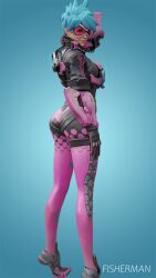 1girls 3d alternate_costume big_ass big_breasts big_butt blender blizzard_entertainment blue_hair british british_female edit edited female fisherman freckles goggles light-skinned_female light_skin overwatch pink_goggles pinup sfw short_hair slim spiky_hair tracer watermark yellow_eyes