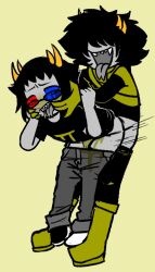 2boys 3d_glasses black_hair clothing fangs gay glasses grey_body grey_tongue hair_over_eyes homestuck incest mituna_captor open_mouth smile sollux_captor split_tongue strilalonder strilonder tagme tentabulge troll two_tone_clothing unusual_bodily_fluids unusual_penis