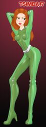 1girls bodysuit clothing female female_focus female_only fitness green_bodysuit green_clothing green_eyes green_rubber hands_behind_head heels high_heels jpeg posing red_hair rubber rubber_clothing rubber_suit sam_(totally_spies) self_upload solo spandex tight_clothing totally_spies tsimba17