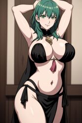 ai_generated belly_dance belly_dancer belly_dancer_outfit black_bikini black_bra black_underwear byleth_(fire_emblem) byleth_(fire_emblem)_(female) female fire_emblem fire_emblem:_three_houses green_eyes loincloth navel nintendo