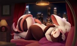 2019 anthro anthro_on_anthro bed black_body blush city city_background closed_eyes coiled_tail cuddling digital_media_(artwork) duo evelyn_(whygena) female female_on_bottom from_front_position fur furniture hi_res inside kobold lamp lying male male/female male_on_top mammal mikapoofs missionary_position murid murine nude obscured_penetration on_back on_bed on_bottom on_top open_mouth rat rat_tail reggie_(whygena) rodent scalie sex signature story story_in_description tail text url white_body white_fur