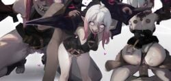 1boy 1girls 2c bent_over black_panties bondage briar_(league_of_legends) dark-skinned_male fangs female gray_hair grey_hair league_of_legends looking_back male male/female medium_breasts nude nude_male on_knees panties panties_aside pink_hair pov restrained riot_games smewed smile solid_color_background straight vaginal vaginal_penetration vaginal_sex white_background white_hair