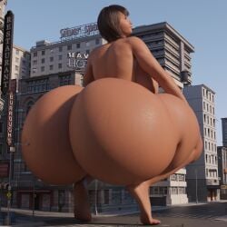 1:1 1girls 3d ass ass_focus barefoot big_ass big_breasts breasts city completely_naked completely_nude completely_nude_female crouching dat_ass dinner-kun female female_only full_body giant_ass giantess highres huge_ass hyper_ass large_ass large_breasts massive_ass medium_hair naked naked_female nude nude_female solo solo_female squatting thick_thighs watermark yukiko_amari