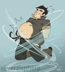 1boy avatar_legends belly belly_inflation big_belly blush bolin bulge erection erection_under_clothes inflation male male_only solo solo_male tenting the_legend_of_korra verzisphere