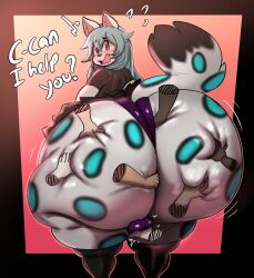 1boy anthro ass ass_grab big_ass blue_hair blush bubble_butt dumptruck_ass femboy groping huge_ass hyper_ass inuzu large_ass looking_back male male_only thick_thighs thunder_thighs wide_hips