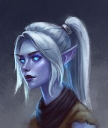 2023 2d alliance_(warcraft) blizzard_entertainment elf elf_ears female glowing_eyes mothka night_elf nonude original_character pointy_ears ponytail portrait warcraft white_hair world_of_warcraft