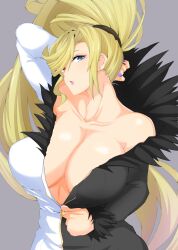 1girls arm_behind_head armpit_peek armpits big_breasts blonde_hair blue_eyes breasts busty cleavage female female_only heterochromia highres hilda_(under_night_in-birth) large_breasts long_hair looking_at_viewer parted_lips ponytail red_eyes solo teasing under_night_in-birth unknown_artist unzipped very_long_hair