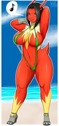 avian beach blaziken game_freak high_heels nintendo outdoors platform_shoes pokemon pokemon_(species) randall_r sling_bikini