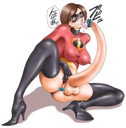 1girls autofellatio balls breasts busty censored cleavage disney dusty_heaven elastic elastigirl fellatio futanari hair helen_parr high_heel_boots high_heels intersex latex_boots milf nipples oral penis pixar short_hair solo_futa superheroine testicles the_incredibles thigh_boots thighhigh_boots voluptuous