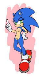 anthro blue_body blue_fur breasts clothing eulipotyphlan female footwear footwear_only fours_(artist) fur genitals gloves green_eyes handwear hedgehog hi_res looking_smug mammal mostly_nude naked_footwear nipples pussy rule_63 sega shoes shoes_only slim small_breasts solo sonic_(series) sonic_the_hedgehog sonic_the_hedgehog_(series) sonique_the_hedgehog