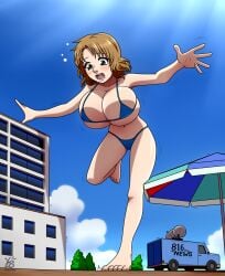 1girls 2023 barefoot big_breasts bikini blonde_hair clothed clothing commission demolition_girl female female_only futaba_riho giantess huge_breasts mostly_nude solo solo_female tagme ydbunny