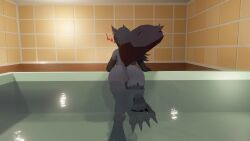 3d_(artwork) anthro ass blender_(software) digital_media_(artwork) female fire genitals hair hellhound_(monster_girl_encyclopedia) hi_res lymilark monster_girl_(genre) monster_girl_encyclopedia pool pussy solo tail tile widescreen