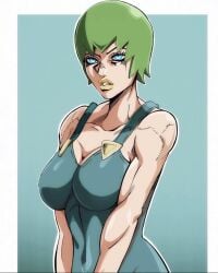 1girls big_breasts blue_eyes breasts female foo_fighters green_hair jojo's_bizarre_adventure light-skinned_female light_skin short_hair shounen_jump solo stone_ocean z3husky