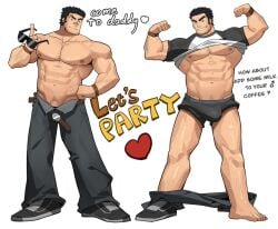 balls bara black_hair bulge facial_hair flexing jeans lucas_lee male male_focus male_only muscles muscular open_fly pants_down penis scott_pilgrim shirt_up shirtless solo solo_male sunglasses sunglasses_removed tekkowang underwear