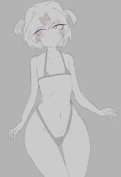 1female 1girls 5_fingers bare_shoulders bikini bikini_bottom bikini_top blush blush_lines blushing colored_eyes doki_doki_literature_club exspiravitbag female flat_chest flat_chested girl micro_bikini micro_bikini_bottom micro_bikini_top natsuki_(doki_doki_literature_club) navel pink_eyes thigh_gap thighs