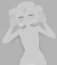 1female 1girls 5_fingers blush blush_lines blushing colored_eyes doki_doki_literature_club exspiravitbag female flat_chest flat_chested girl naked naked_female natsuki_(doki_doki_literature_club) navel nipples nude nude_female nudity pink_eyes