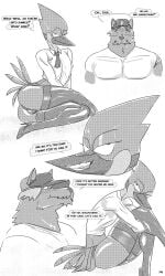 anthro ass avian balls bedroom_eyes bird black_and_white blue_jay blush blush_lines bottomwear bulge canid canine canis cartoon_network clothed clothing comic corvid domestic_dog duo english_text footwear gay genitals hi_res high_heels hugging_legs jackofak jay_(bird) legwear long_legs male male/male mammal monochrome mordecai_(regular_show) narrowed_eyes new_world_jay oscine passerine presenting presenting_hindquarters raised_tail regular_show seductive skirt smile smug_face stockings tail text tongue tongue_out