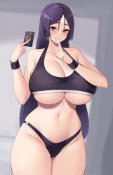 1girls absurd_res breasts fate/grand_order fate_(series) female hi_res hips huge_breasts kuavera light-skinned_female light_skin long_hair milf minamoto_no_raikou_(fate/grand_order) naughty_face panties purple_eyes purple_hair sports_bra sportswear thick_thighs thighs voluptuous wide_hips