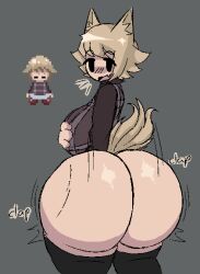 1girls ass ass_focus blonde_hair bottomless breasts chibi female female_only huge_ass huge_butt large_breasts meatoids mob_face reference_image short_hair solo solo_female sweater thick_thighs thighhighs twerking urotsuki wolf_ears wolf_tail yume_2kki yume_nikki_fangame