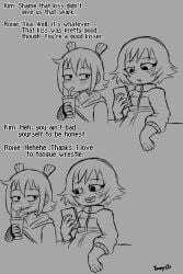 2girls dialogue kim_pine lewdtoonyguy roxanne_richter scott_pilgrim scott_pilgrim_takes_off sketch yuri