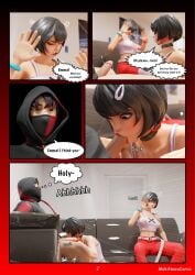 1boy 2girls blowjob bottomless comic dialogue evie_(fortnite) female fortnite ikonik male male/female mokinawa oral_sex page_2 penis sex straight text