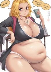 1girl 1girls bbw belly_overhang big_belly big_breasts big_female bleach blush chubby chubby_female embarrassed exposed_belly exposed_belly_button exposed_fat_belly exposed_pregnant_belly fat fat_ass fat_female fat_fetish fat_girl fat_rolls fat_woman fatty kipteitei large_female matsumoto_rangiku obese obese_female overweight overweight_female panties plump pork_chop pregnant sitting speech_bubble thick_thighs tubby weight_gain white_panties