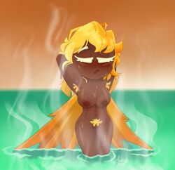 1girls 2023 arms_behind_head arms_up artist_name artist_signature avisdeavian bath bathing big_breasts blonde_hair blush blushing breasts closed_eyes cookie_run cookie_run_kingdom dark_skin digital_drawing_(artwork) digital_media_(artwork) egyptian female golden_cheese_cookie heat hips long_eyelashes long_hair naked nude open_mouth orange_hair overheated pubic_hair pussy shaded solo steam steaming_body sweat sweatdrop sweating vagina water wings yellow_hair