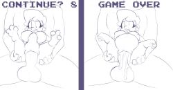 ahe_gao anthro barefoot bodily_fluids countdown cum cum_inside defeated denise_hyena dragon duo feet female game_over gameplay_mechanics genital_fluids inflation inflation kobold looking_pleasured male male/female mind_break