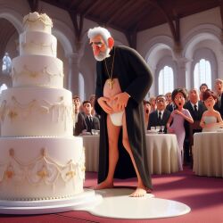 ai_generated cake church church_interior old_man older_male priest public public_nudity sacrilege sacrilegious solo_male what wtf