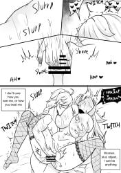 1boy 1girls aether_(genshin_impact) artist_request black_and_white dialogue dominant_male domination drawing eyeless_dude genshin_impact holding long_hair masturbation mihoyo muscular_male nwoidn sex straight sucking_nipples text yae_miko