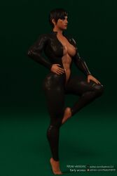 3d abs areolae barefoot blender blender_(software) bodysuit dark-skinned_female dark_hair dark_skin feet fit_female hi_res highres image muscular_female muscular_thighs overwatch overwatch_2 pharah pinup radmon222 self_upload short_hair simple_background thick_thighs